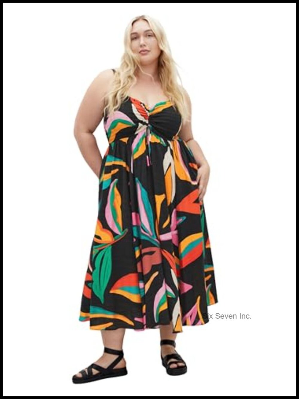 Plus Size A-Line Maxi Dress with Pockets Sleeveless Square Neck